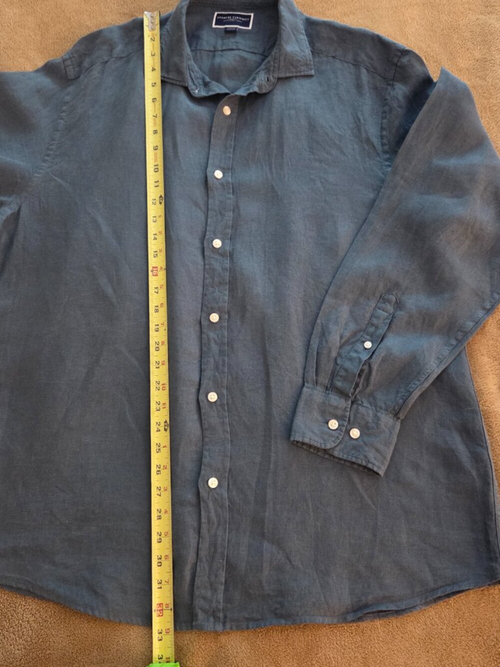 Charles Tyrwhitt 100% Linen Button Up L/S Shirt Mens XL Classic Fit Steel Blue - Picture 10 of 10